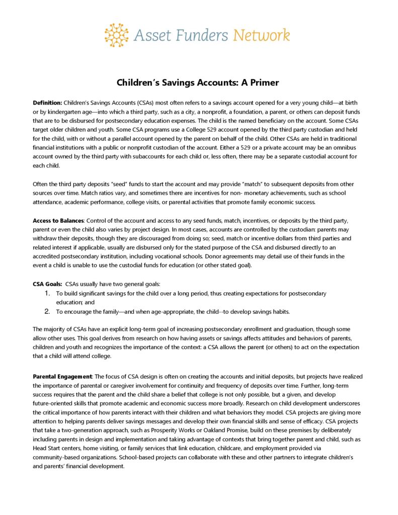 thumbnail of Childrens_Savings_Accounts_Primer_Brief